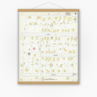 Old map wall art mockup — magnetic wood frame on white wall — Sanborn Fire Insurance Map from Denton, Denton County, Texas (1901), Sheet #0004