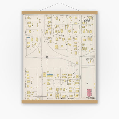 Old map wall art mockup — magnetic wood frame on white wall — Sanborn Fire Insurance Map from Marion, Williamson County, Illinois (1922), Sheet #0006
