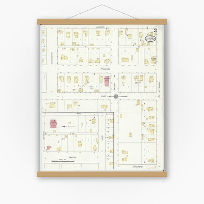 Old map wall art mockup — magnetic wood frame on white wall — Sanborn Fire Insurance Map from Gardner, Grundy County, Illinois (1913), Sheet #0003