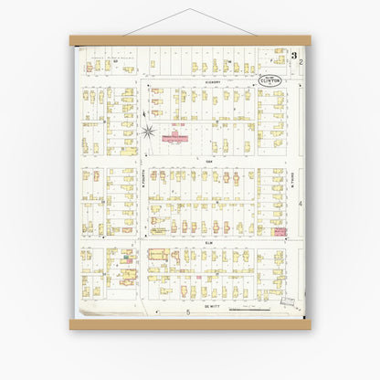 Old map wall art mockup — magnetic wood frame on white wall — Sanborn Fire Insurance Map from Clinton, Clinton County, Iowa (1897), Sheet #0003