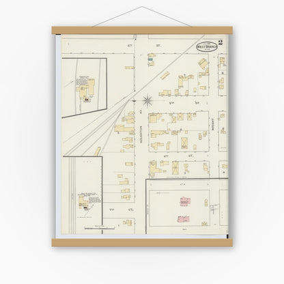 Old map wall art mockup — magnetic wood frame on white wall — Sanborn Fire Insurance Map from West Branch, Ogemaw County, Michigan (1893), Sheet #0002