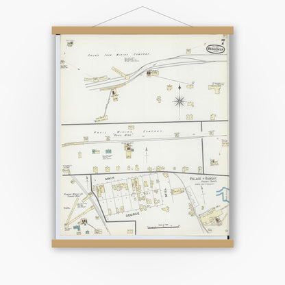 Old map wall art mockup — magnetic wood frame on white wall — Sanborn Fire Insurance Map from Bessemer, Gogebic County, Michigan (1891), Sheet #0007