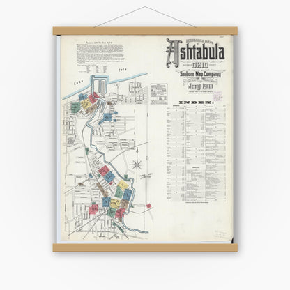 Old map wall art mockup — magnetic wood frame on white wall — Sanborn Fire Insurance Map from Ashtabula, Ashtabula County, Ohio (1903), Sheet #0001