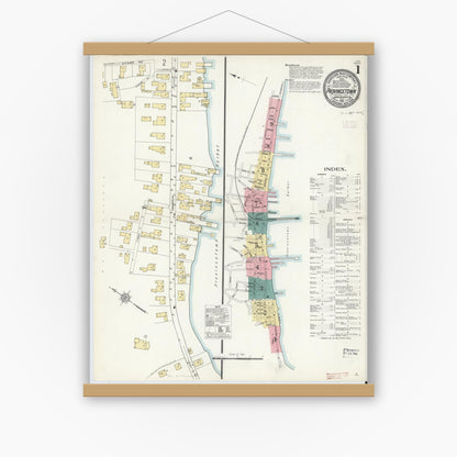 Old map wall art mockup — magnetic wood frame on white wall — Sanborn Fire Insurance Map from Provincetown, Barnstable County, Massachusetts (1912) - Complete Map Set