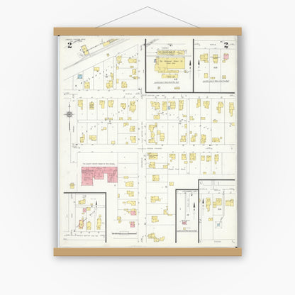 Old map wall art mockup — magnetic wood frame on white wall — Sanborn Fire Insurance Map from Liberty Center, Henry County, Ohio (1938), Sheet #0002