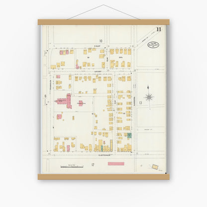 Old map wall art mockup — magnetic wood frame on white wall — Sanborn Fire Insurance Map from Butler, Butler County, Pennsylvania (1906), Sheet #0011
