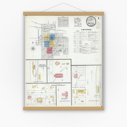 Old map wall art mockup — magnetic wood frame on white wall — Sanborn Fire Insurance Map from Maryville, Nodaway County, Missouri (1900) - Complete Map Set