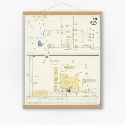 Old map wall art mockup — magnetic wood frame on white wall — Sanborn Fire Insurance Map from Olean, Cattaraugus County, New York (1915), Sheet #0033