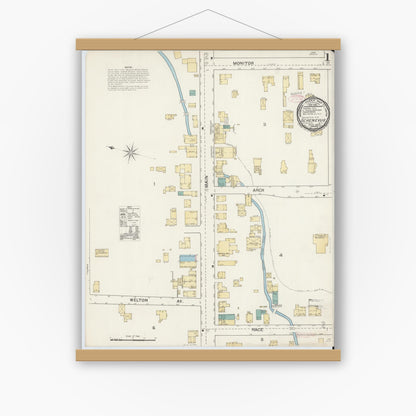 Old map wall art mockup — magnetic wood frame on white wall — Sanborn Fire Insurance Map from Schenevus, Otsego County, New York (1892) - Complete Map Set