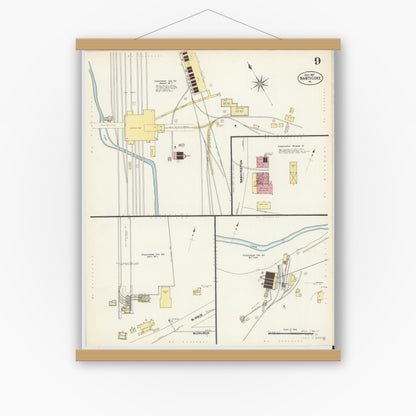 Old map wall art mockup — magnetic wood frame on white wall — Sanborn Fire Insurance Map from Nanticoke, Luzerne County, Pennsylvania (1907), Sheet #0009