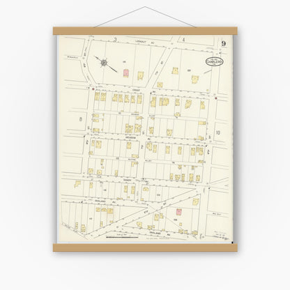 Old map wall art mockup — magnetic wood frame on white wall — Sanborn Fire Insurance Map from Charleroi, Washington County, Pennsylvania (1913), Sheet #0009