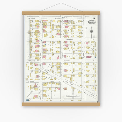 Old map wall art mockup — magnetic wood frame on white wall — Sanborn Fire Insurance Map from Covington, Miami County, Ohio (1920), Sheet #0005