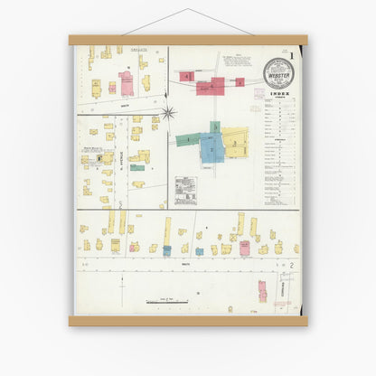 Old map wall art mockup — magnetic wood frame on white wall — Sanborn Fire Insurance Map from Webster, Monroe County, New York (1906) - Complete Map Set