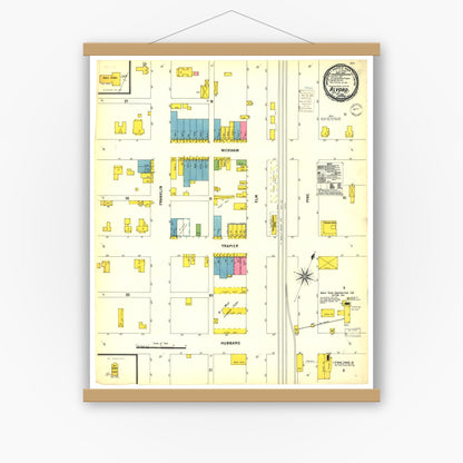 Old map wall art mockup — magnetic wood frame on white wall — Sanborn Fire Insurance Map from Alvord, Wise County, Texas (1900), Sheet #0001
