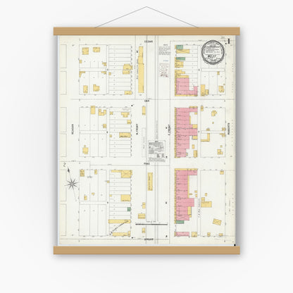 Old map wall art mockup — magnetic wood frame on white wall — Sanborn Fire Insurance Map from West, McLennan County, Texas (1900) - Complete Map Set