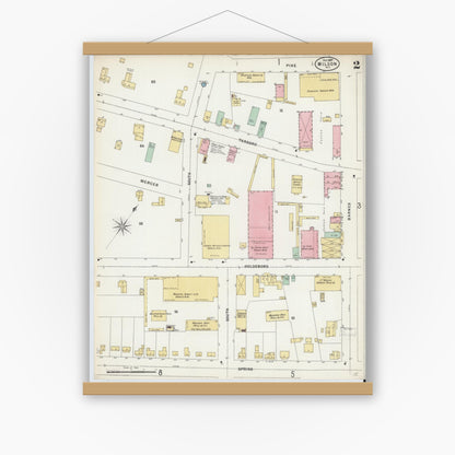 Old map wall art mockup — magnetic wood frame on white wall — Sanborn Fire Insurance Map from Wilson, Wilson County, North Carolina (1897), Sheet #0002