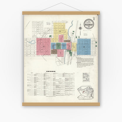 Old map wall art mockup — magnetic wood frame on white wall — Sanborn Fire Insurance Map from Breckenridge, Stephens County, Texas (1921), Sheet #0001