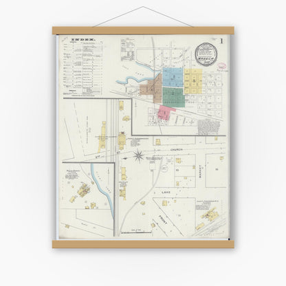 Old map wall art mockup — magnetic wood frame on white wall — Sanborn Fire Insurance Map from Waseca, Waseca County, Minnesota (1894), Sheet #0001