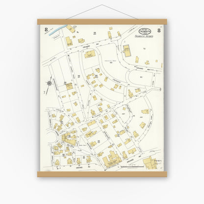 Old map wall art mockup — magnetic wood frame on white wall — Sanborn Fire Insurance Map from Falmouth, Barnstable County, Massachusetts (1923), Sheet #0008