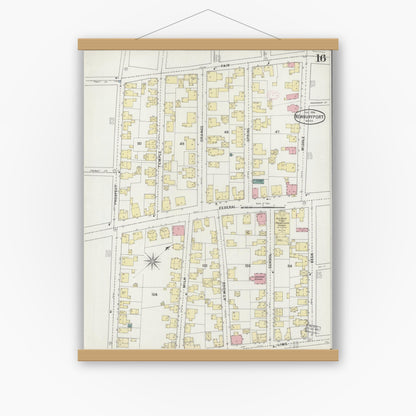 Old map wall art mockup — magnetic wood frame on white wall — Sanborn Fire Insurance Map from Newburyport, Essex County, Massachusetts (1894), Sheet #0016