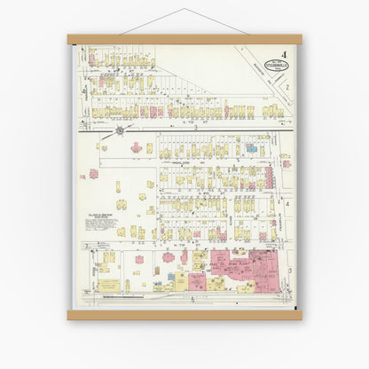Old map wall art mockup — magnetic wood frame on white wall — Sanborn Fire Insurance Map from Steubenville, Jefferson County, Ohio (1913), Sheet #0004