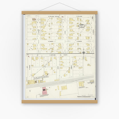 Old map wall art mockup — magnetic wood frame on white wall — Sanborn Fire Insurance Map from Ada, Hardin County, Ohio (1910), Sheet #0007