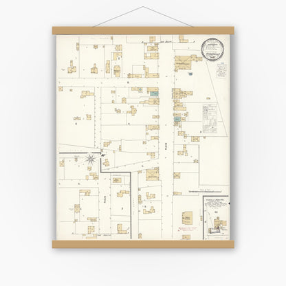 Old map wall art mockup — magnetic wood frame on white wall — Sanborn Fire Insurance Map from Hydesville, Humboldt County, California (1900), Sheet #0001