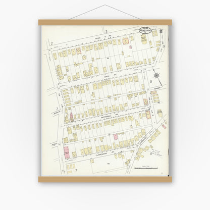 Old map wall art mockup — magnetic wood frame on white wall — Sanborn Fire Insurance Map from Monessen, Westmoreland County, Pennsylvania (1914), Sheet #0008