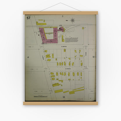 Old map wall art mockup — magnetic wood frame on white wall — Sanborn Fire Insurance Map from Jackson, Jackson County, Michigan (1907), Sheet #0057