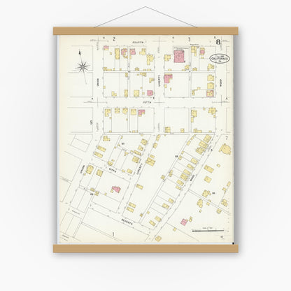 Old map wall art mockup — magnetic wood frame on white wall — Sanborn Fire Insurance Map from California, Washington County, Pennsylvania (1907), Sheet #0008