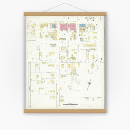 Old map wall art mockup — magnetic wood frame on white wall — Sanborn Fire Insurance Map from Hallettsville, Lavaca County, Texas (1912), Sheet #0005