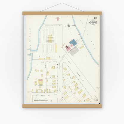 Old map wall art mockup — magnetic wood frame on white wall — Sanborn Fire Insurance Map from Escanaba, Delta County, Michigan (1913), Sheet #0012