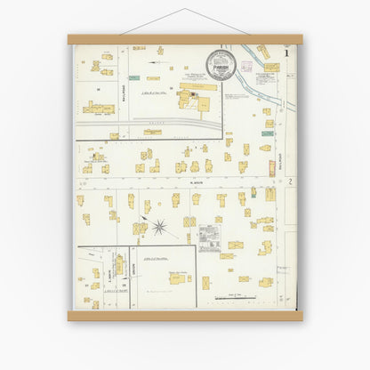 Old map wall art mockup — magnetic wood frame on white wall — Sanborn Fire Insurance Map from Parish, Oswego County, New York (1906) - Complete Map Set