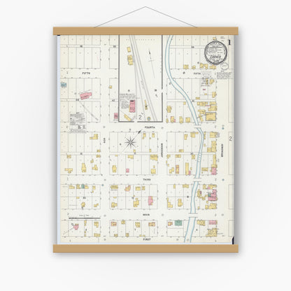 Old map wall art mockup — magnetic wood frame on white wall — Sanborn Fire Insurance Map from Carver, Carver County, Minnesota (1900), Sheet #0001