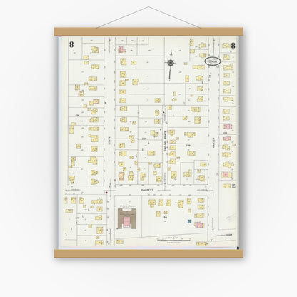 Old map wall art mockup — magnetic wood frame on white wall — Sanborn Fire Insurance Map from Ionia, Ionia County, Michigan (1924), Sheet #0008