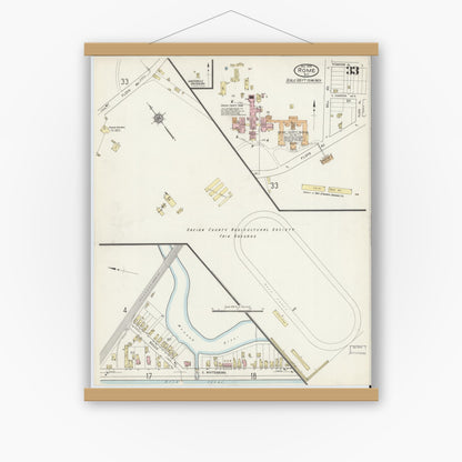 Old map wall art mockup — magnetic wood frame on white wall — Sanborn Fire Insurance Map from Rome, Oneida County, New York (1914), Sheet #0033