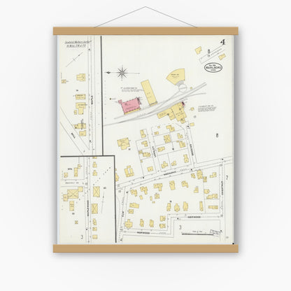 Old map wall art mockup — magnetic wood frame on white wall — Sanborn Fire Insurance Map from Marlborough, Middlesex County, Massachusetts (1906), Sheet #0004