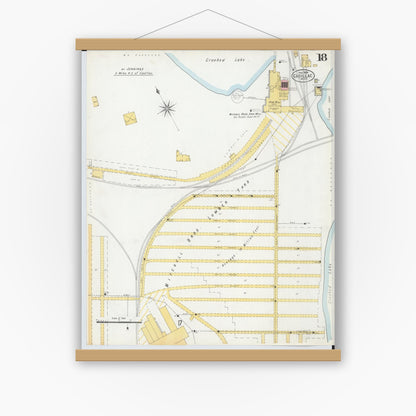 Old map wall art mockup — magnetic wood frame on white wall — Sanborn Fire Insurance Map from Cadillac, Wexford County, Michigan (1900), Sheet #0018