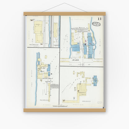 Old map wall art mockup — magnetic wood frame on white wall — Sanborn Fire Insurance Map from Batavia, Kane County, Illinois (1891), Sheet #0011