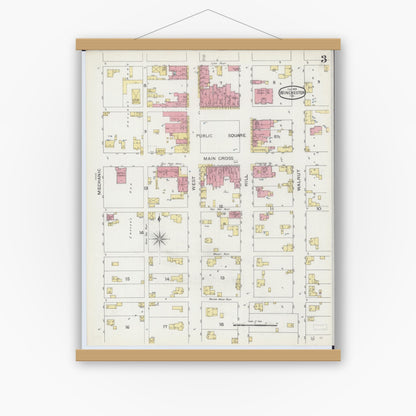 Old map wall art mockup — magnetic wood frame on white wall — Sanborn Fire Insurance Map from Winchester, Scott County, Illinois (1894), Sheet #0003