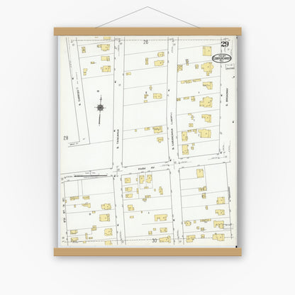 Old map wall art mockup — magnetic wood frame on white wall — Sanborn Fire Insurance Map from Corpus Christi, Nueces County, Texas (1919), Sheet #0029