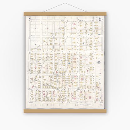 Old map wall art mockup — magnetic wood frame on white wall — Sanborn Fire Insurance Map from Shelbyville, Shelby County, Illinois (1941), Sheet #0005