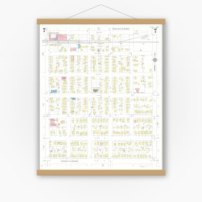 Old map wall art mockup — magnetic wood frame on white wall — Sanborn Fire Insurance Map from Perry, Dallas County, Iowa (1933), Sheet #0007