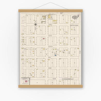 Old map wall art mockup — magnetic wood frame on white wall — Sanborn Fire Insurance Map from Texhoma, Texas County, Oklahoma and Sherman County, Texas, Texas (1922), Sheet #0005