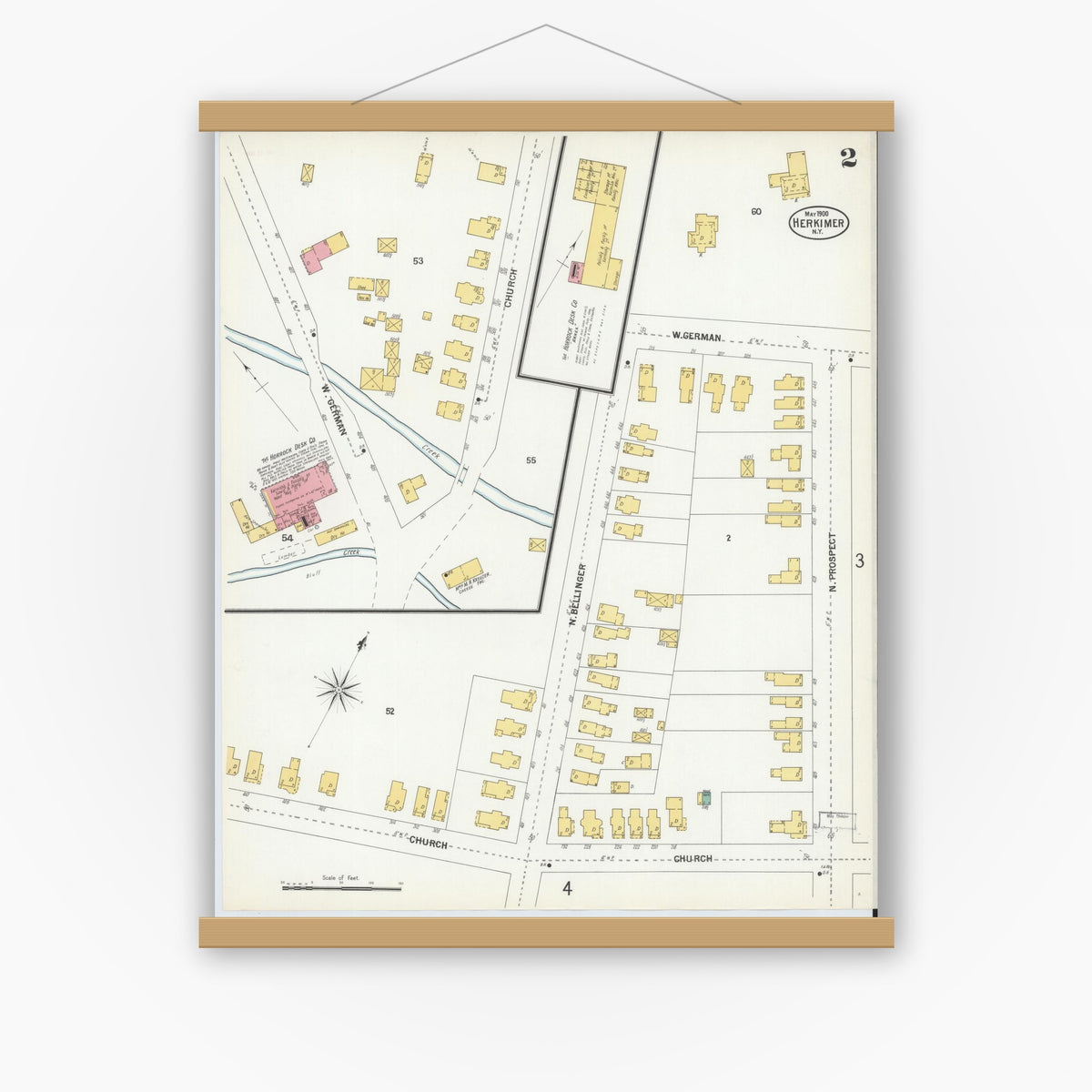 Old map wall art mockup — magnetic wood frame on white wall — Sanborn Fire Insurance Map from Herkimer, Herkimer County, New York (1900) - Complete Map Set