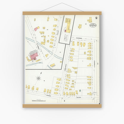 Old map wall art mockup — magnetic wood frame on white wall — Sanborn Fire Insurance Map from Herkimer, Herkimer County, New York (1900) - Complete Map Set