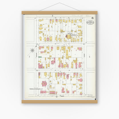 Old map wall art mockup — magnetic wood frame on white wall — Sanborn Fire Insurance Map from Gallipolis, Gallia County, Ohio (1900), Sheet #0006