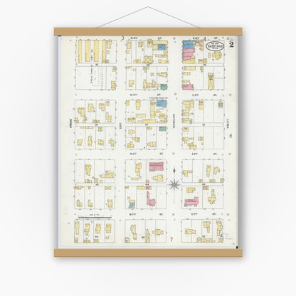 Old map wall art mockup — magnetic wood frame on white wall — Sanborn Fire Insurance Map from Hastings, Dakota County, Minnesota (1904), Sheet #0002