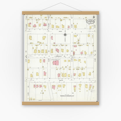 Old map wall art mockup — magnetic wood frame on white wall — Sanborn Fire Insurance Map from Lexington, Lafayette County, Missouri (1910), Sheet #0006