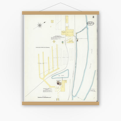 Old map wall art mockup — magnetic wood frame on white wall — Sanborn Fire Insurance Map from Damascus, Washington County, Virginia (1908), Sheet #0003